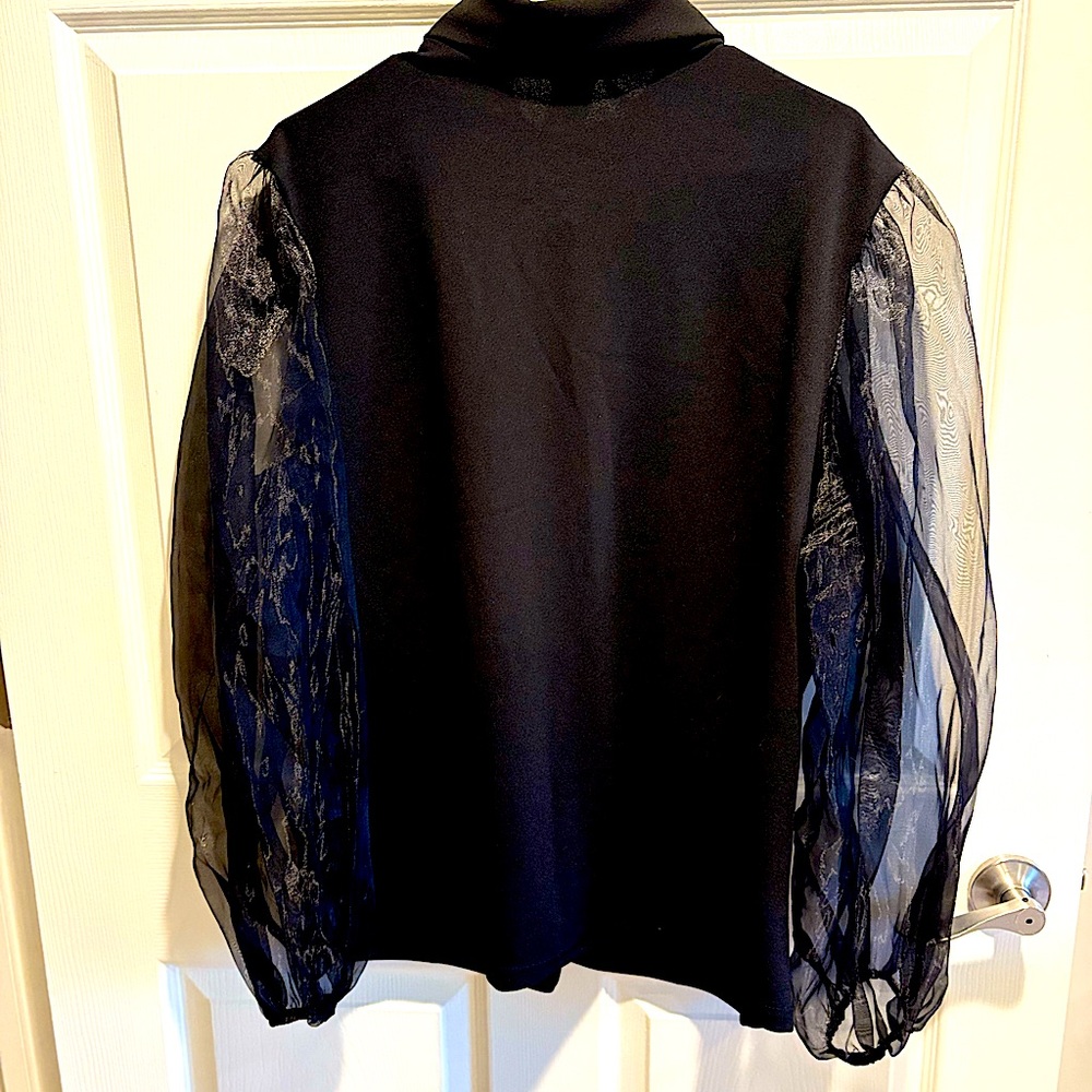 Elegant Black Sheer Sleeve Women's Top